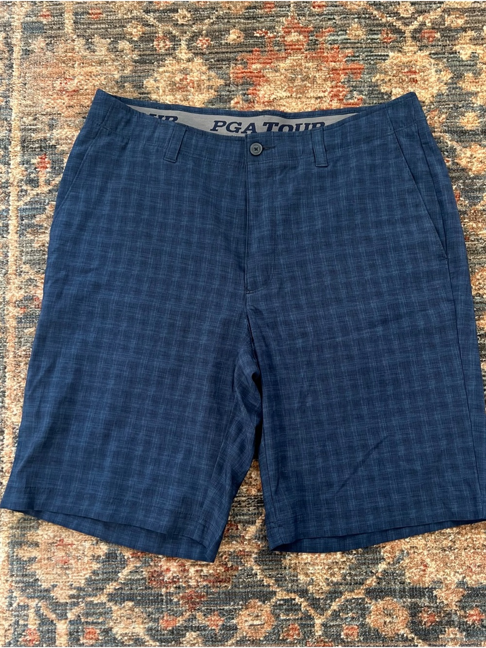 PGA TOUR Navy Plaid Performance Golf Shorts
